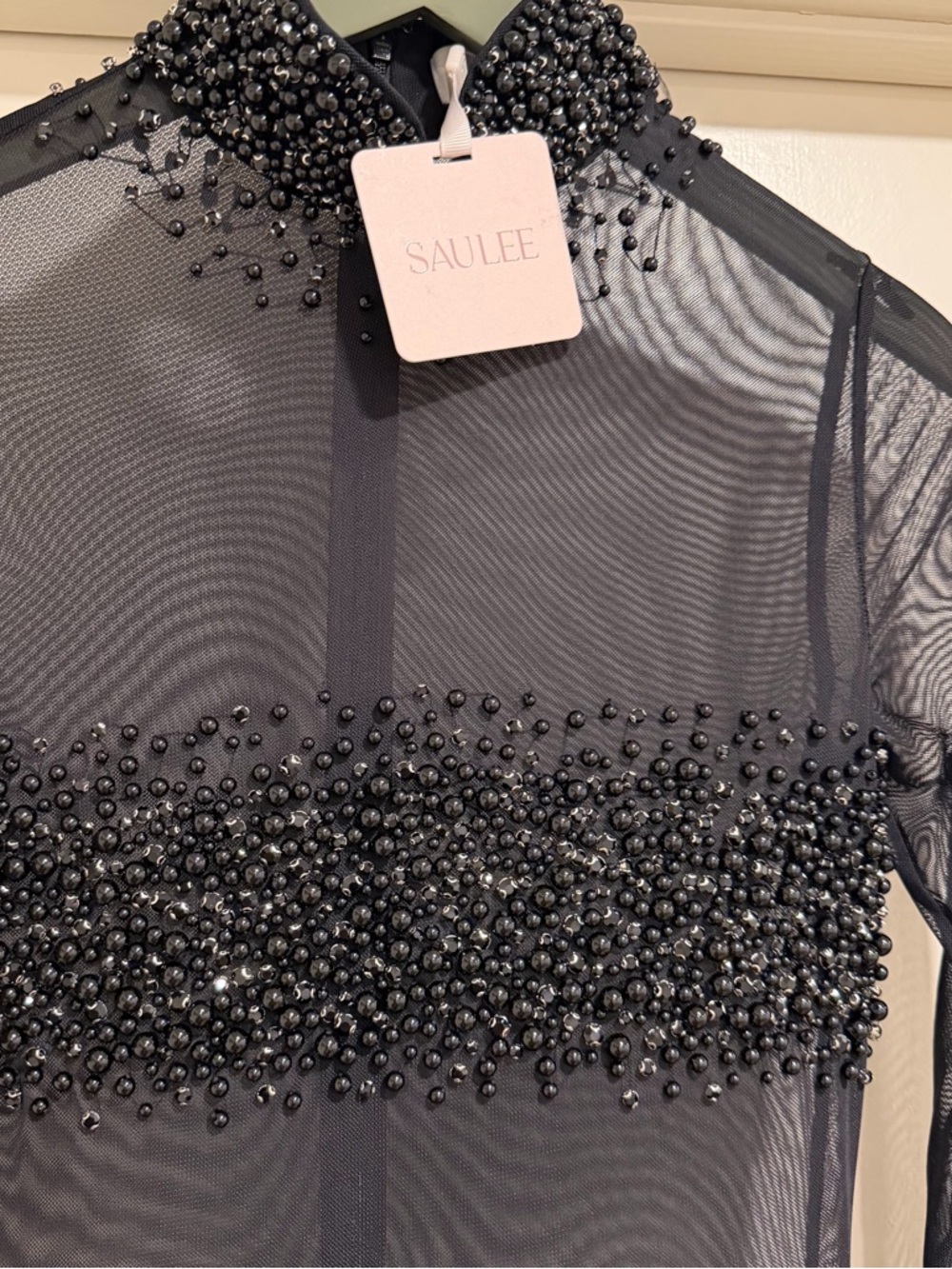 Sau Lee Po Gown Black Sheer Beaded Long Sleeve Dress Size 2 NEW! New With tags! - Picture 5 of 13